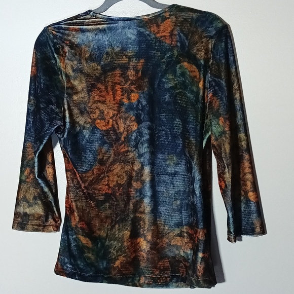 New Soft surroundings Brushed Velvet Brown Blue Multicolor Wrap Top Medium - Picture 4 of 9